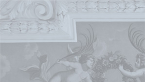Detail einer Stuckdecke mit Deckengemälde